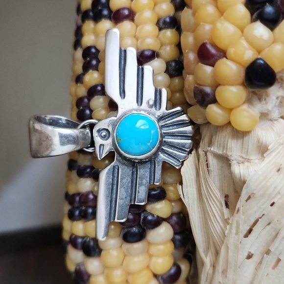 NWOT Native American Navajo Turquoise & Sterling Thunderbird Pendant π©΅π - Picture 1 of 11